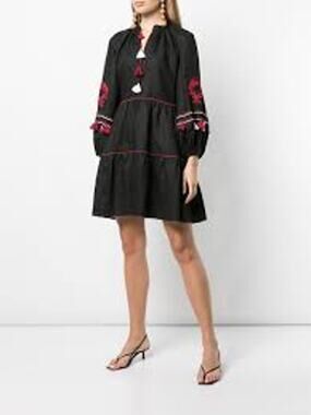 Sachin & Babi Avery Lightweight Linen V-Neck Tassel Mini Dress Size Medium